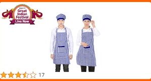 Blue Color Checked Kitchen Apron With Cap Set Of 2