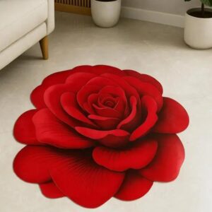Red 3D Roseshaped Floor Mat Or Rug