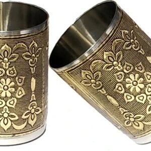 Designer Golden Metal Worked Drinking Stainless Steel Glass Glass Set Water Pack Of 6