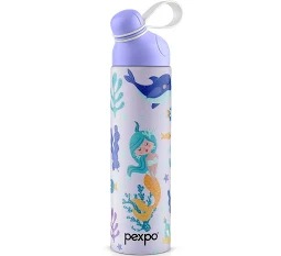 Pexpo Purple Orchid Mermaid Print Water Bottle 470Ml