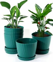 Inside Styles 5 Pcs Round Plastic Pots For Plants Green