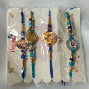Blue Beads Rakhi For Brothers 4Pcs