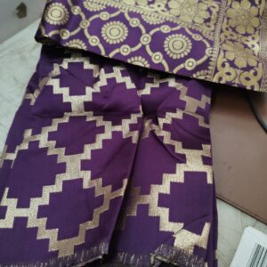 Purple And Gold Colour Saree With Unstitched Blouse Fabric