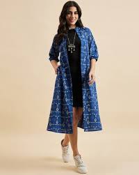 Azira Women Relaxed Fit Printed Shrug Blue Colour Size Xl