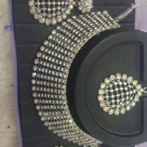 Pink And Silver Color Stone Design Women Jewellery Set