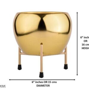 Golden Color Round Shape Plant Pot With Stand For Home Decor