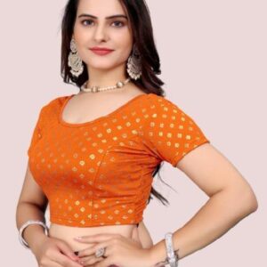 Orange Color Golden Printed Women Blouse Size L