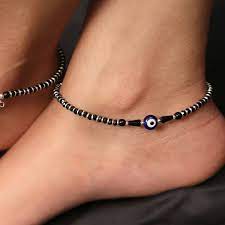 Black And Silver Color Moti Design Evil Eye Payal