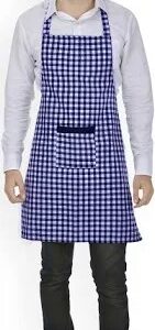 Blue White Checked Cotton Kitchen Apron With Cap
