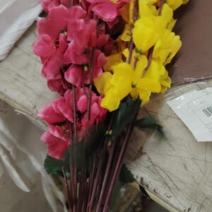 Pink And Yellow Orchid Blossom Artificial Flower Stick Pack Of 2