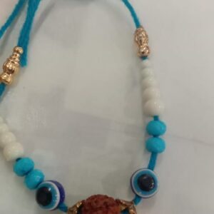 Sky Blue Thread Evil Eye Rakhi With Rudraksha