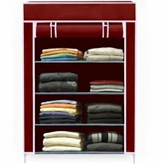 Maroon And Black 4 Tier Portable Wardrobe