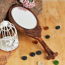 Wooden Mirror Decorative Oval Shape Wooden Hand Mirror For Makeuptable