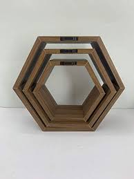Wooden Wall Mounted Hexagon Floating Shelves Set Of 3