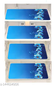 Blue Color Printed Fridge Mat Set Of 4