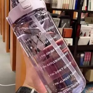 2000Ml Scale Marked Sports Plastic Water Bottle With Straw Purple