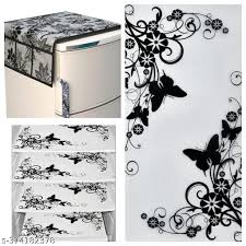 Black White Fridge Cover 4 Pcs