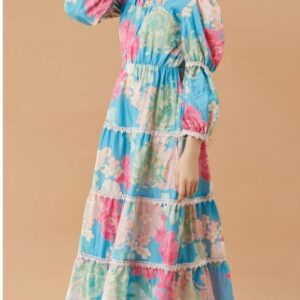 Pspeaches Girls Floral Printed Fit And Flare Cotton Maxi Dress Blue Color Size 15 To 16 Years