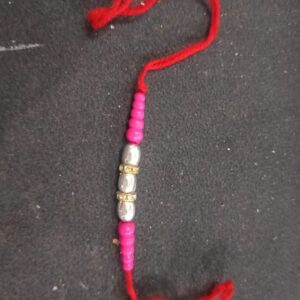 Red Color Rakhi Pink White Stone