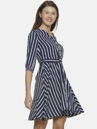Women Striped Shirt Blue Dress With Cut Out Xl