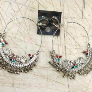 Women Silver Printed Colour Rajasthani Fancy Earrings