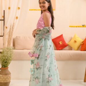 Peaches Girls Embellished Top Palazzos Iw Green Organza Rose Size 8 To 10 Yrs