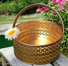 Golden Metal Basket With Handle