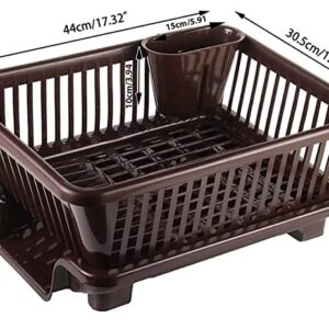 Washing Holder Basket Organizer With Tray For Kitchen Dish Drainer Kitchen Rack Plastic Brown 46 X 30 X 18 Cm
