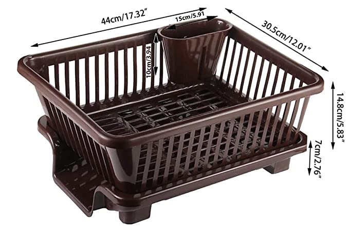 Washing Holder Basket Organizer With Tray For Kitchen Dish Drainer Kitchen Rack Plastic Brown 46 X 30 X 18 Cm