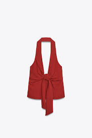 Zara Brick Colour Knot Halter Waistcoat For Women Size Xs