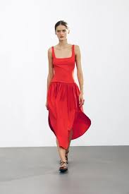 Zara Red Colour Midi Dress For Women Size S