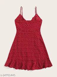 Red Color Dotted Frock For Women Size 38