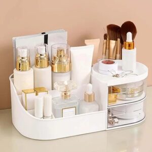White Makeup Organizer With Transparent Drawers For Storing Makeup