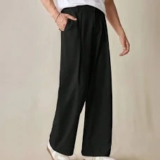 Broadstar Men Smart Loose Fit Easy Wash Pleated Trousers Black Size 30