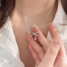 Necklace Bow Pendant For Women Silver Colour