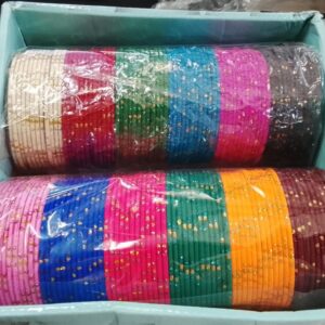 Colorful Collection Metal Bangles With Zari Pods In 12 Color For Girls And Womens Pack Of 144