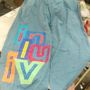 Women Blue Printed Color Jeans Denim Elastic Waist Wide Leg Baggy Pants Size Xl