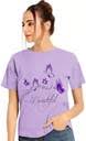 Ousr Women Printed Round Neck Polyester Purple Tshirt Size S
