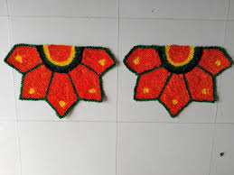 Handmade Floral Rangoli Mat Orange And Green Colour