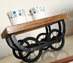 Radicart Wooden Serving Tray With Iron Wheels Decorative