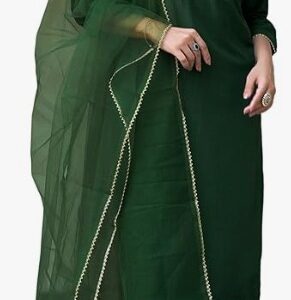 Skylee Womens Silk Blend Dyed Colour Green Size M women kurti pant and dupatta