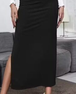 Private Label Latest Stylish Long Slit Skirt For Women Pencil Skirt Black Size L