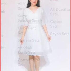 PRIVATE lABEL White Fit and Flare Knee Length Western Dress with Sheer Sleeves Size S