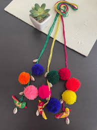 Multicolor Handmade Pom Pom Saree Dupatta Ethnic Hanging, Decorative Latkan