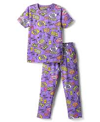 Pine Kids Single Jersey Knit Half Sleeves CoOrd Night Suit With Chill Relax Text Print Purple Size 30