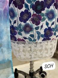 Soimoi Japan Crepe Satin Fabric Rose,Pansy Anemone Flower Print Sewing Fabric Purple Colour Free Size