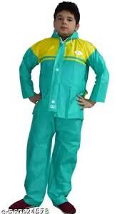 Kids Hooded Waterproof Raincoat With Drawstring In Various Blue And Yellow Colors Size S