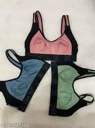 Women Sports Bra Pack Of 3 Grey Blue Pink Size 3280
