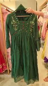 Kurta With Dupatta Anarkali Trendy New Latest Dark Wine Georgette Gown Green Colour Size M