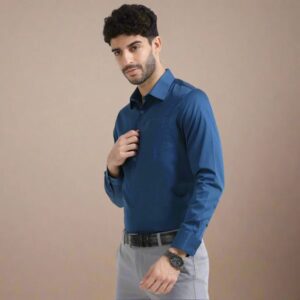 The Formal Club Men Slate Blue Cambridge Giza Cotton Shirt In Watercress Size Xl